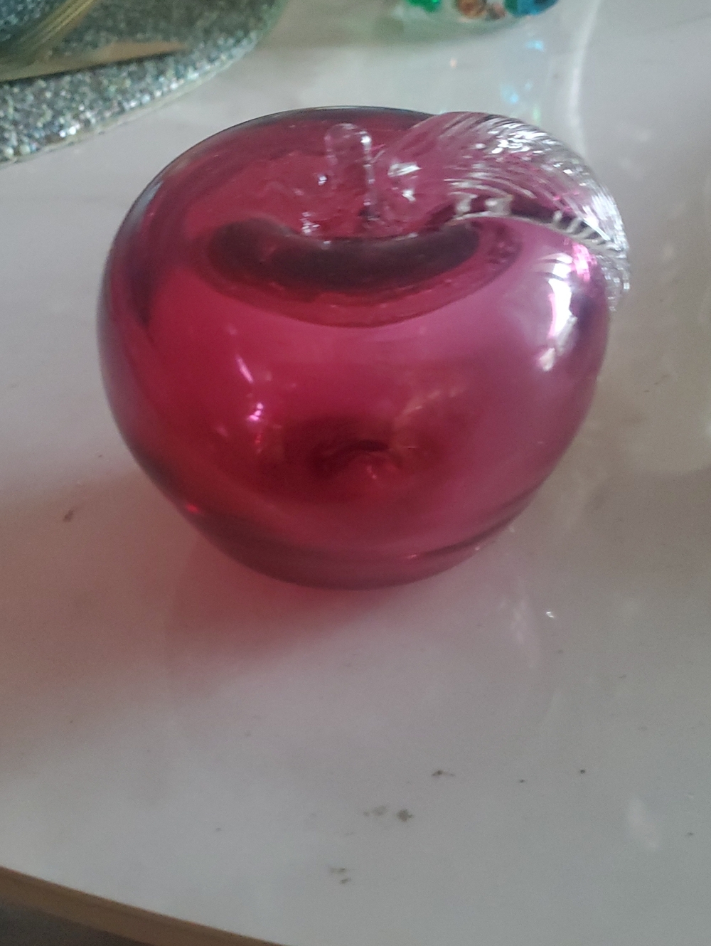 Handblown Glass Apple Paperweight - Pink by